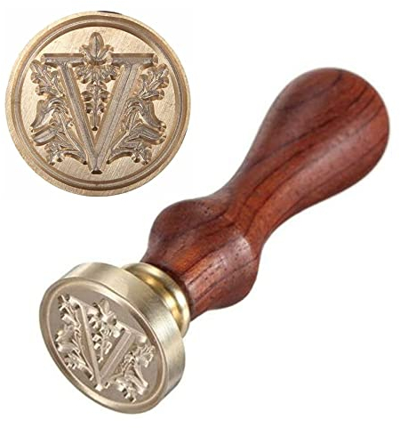 Anawakia Siegelstempel Vintage-Stil Wachs Siegelstempel Siegel Set A-Z Dekorativer Siegel Petschaft Holzgriff Brief 26 Buchstaben DIY Holz Wachs Siegel Stempel 1 Stück (V)