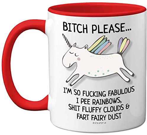 Bitch Please I'm So Fabulous Unicorn Mug 311,8 oz Tazza in ceramica rossa con manico divertente, regalo di compleanno, set da tè per adulti, regalo di Natale, per il tuo migliore amico