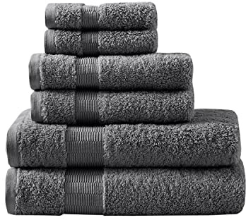 Madison Park Signature Luce Luxuriöses Badetuch-Set, 100% ägyptische Baumwolle, seidig weich, sehr saugfähig, Premium-Spa-Qualität, Verschiedene Größen, Anthrazit, 6-teilig