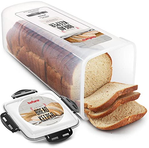 Tafura Contenedor de pan – 5,8 litros de plástico sin BPA – Contenedor/soporte para panes caseros y productos horneados con tapa hermética negra