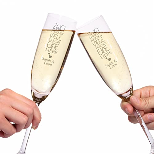 4YOU | 2er Set Sektgläser mit Gravur – personalisiert mit Namen – individuelle Leonardo Gläser als Geschenk zur Hochzeit, Verlobung, Valentinstag und Jahrestag für Frauen und Männer (Motiv: Herzen)