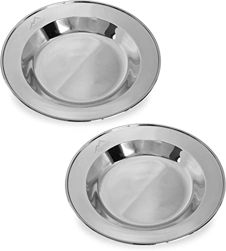 normani 1-3 Stück robuste Edelstahl Camping Teller, rostfrei Farbe 2Stück/Silber