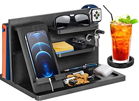 Gifts for Men Bedside Organiser Wood Phone Docking Station Dad Birthday Gifts for Him Nightstand Key Wallet Watch Stand Mens Gifts for Xmas Presents for Dad Husband Boyfriend Anniversary & Christmas