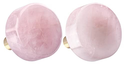 Nupuyai 2pcs Rose Quartz Round Crystal Stone Drawer Knobs Set, Energy Healing Stone Cabinet Pulls Handle for Dresser Home Office