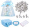 50Pz Sacchetti Battesimo Bambino Bomboniere Blu 50pz Ciondoli Battesimo Piedini Carrozzine Portaconfetti 50pz Sacchetti Palstica Regalo Addobbi Decorazioni Battesimo Nascita Feste Bimbo