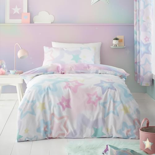 Catherine Lansfield Ombre Stars Reversible Double Duvet Cover Set with Pillowcase White