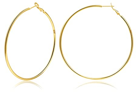 Creolen aus Sterling Silber,Gold Silber große Creolens für Damen 14 Karat echt Vergoldet Große Dünne Hypoallergen Kreis Endlose Creolen, 20/30/40/50/60/70 mm für Mädchen