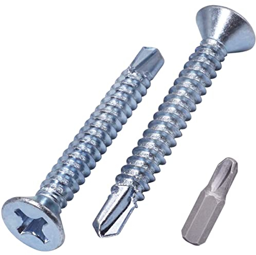 SKIR'CO Lot de 100 vis autoforeuses DIN 7504 P en acier zingué 5,5 x 45 mm pour métal, vis à tôle à tête fraisée