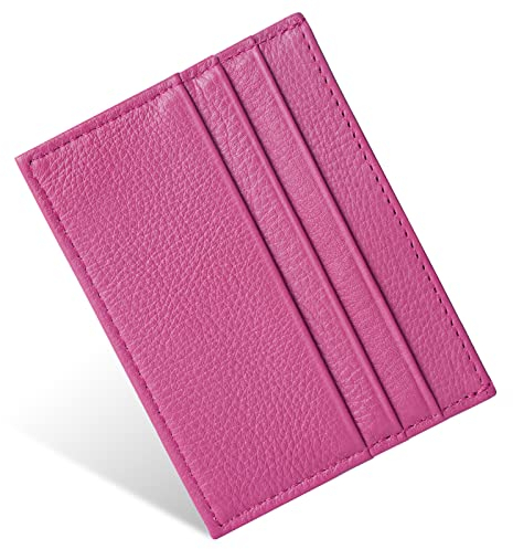 URAQT Porte-Cartes en Cuir, Porte-Cartes de Crédit, Portefeuille en Cuir, Portefeuille Ultra-Mince Portefeuille en Cuir Cadeau, Unisexe, Rose Rouge