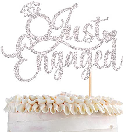 1 Pack Just Engaged Cake Topper Glitter We're Engaged Cake Pick Bridal Engagement Wedding Cupcake Decoration Party Supplies Silver