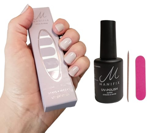 UV Gelfolien MANIFIX Starterset NOBLE nude + UV-Polish, DIY Gelnagel Set für einen look wie Gelnägel - Gewinner Swiss Beauty Innovation Award 2021, vegan, eco, tierversuchsfrei
