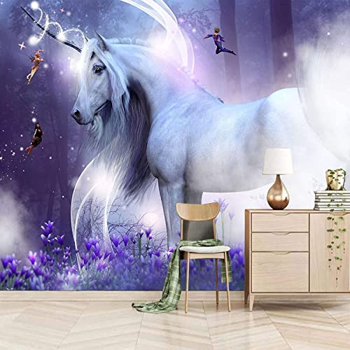 Tapete 3D Wandbild Fantasy Elfen Einhörner Fototapete 3D Effekt Vliestapete Wohnzimmer Schlafzimmer Wanddeko