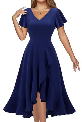 DRESSTELLS Cocktail Dress for Women 2025, Formal Wedding Guest Dresses, Fit Flare Tea Party Evening Prom Party Dress, Aline Modest Spring Dress Navy M