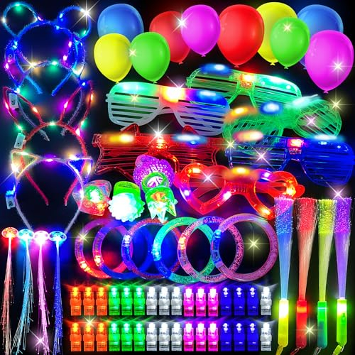 Lubibi Jouets Lumineux Coloré Clignotant Jouet,Lot de jouets lumineux phosphorescents pour fête d'anniversaire pour enfants et adultes,lumières de doigts,Lunettes LED,Noël,Fournitures de Fête Sombre