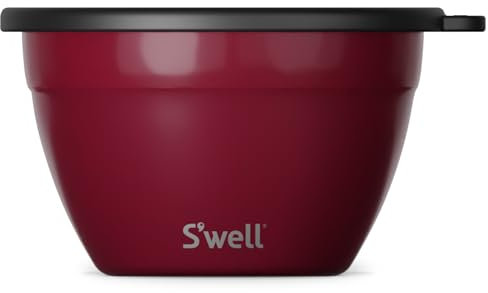 S'well Stainless Steel Salad Bowl Kit 64oz, Wild Cherry, Comes with 2oz Mini Canister and Removable Tray for Organization, Leakproof, Easy to Clean, Dishwasher Safe