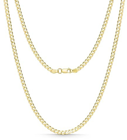 Amberta Allure Damen Panzerkette 9K Gold Halskette: 2.5 mm 9K Goldkette Damen 50 cm