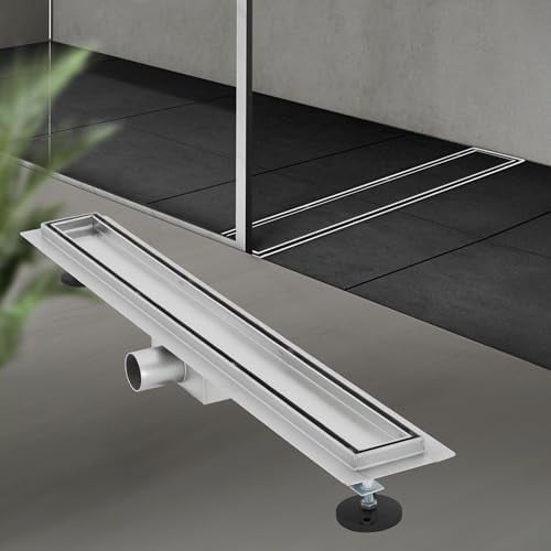 LuxeBath Duschrinne 70cm 2in1, befliesbar, extra flach, Edelstahl, Silber, Doppelseitige Bodenablauf, Komplettset Bodenbefestigung, Duschablauf, Siphon mit Geruchsstop, Haarsieb, Ablaufrinne Dusche