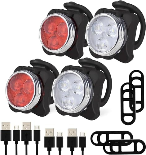 Bestyks Ensemble eclairage Velo, 2 Jeux d'éclairage de vélo avec 4 Modes d'éclairage, USB Rechargeable lumière Velo Avant et arrière,Accessoires Velo avec Installation étanche et Facile.