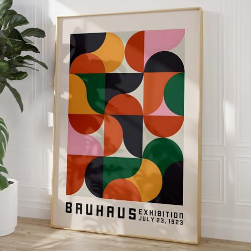 Haruhiart Bauhaus-Ausstellungsposter 1923, bunt, Mitte des Jahrhunderts, moderne Wandkunst, geometrisches Kunstwerk, modernes buntes Bild für Wohnzimmer, Schlafzimmer, 40,6 x 61 cm, rahmenlos