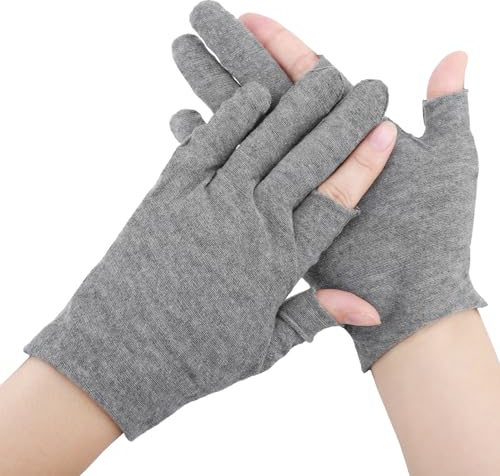 Segbeauty Guanti Cotone Dermatologici, 12 Paia Guanti di Cotone, Guanti per Crema Mani Notte, Guanti Idratanti in Tessuto per Mani Secche, Eczemi, Bellezza (M, Grigio, Esponi 2 Dita)
