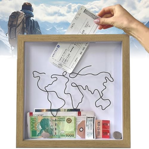 Jastown 30 * 30cm Adventure Archive Box,salvadanaio Viaggio con Slot,Scatola ricordi Viaggio,scatole Legno,Scatola di Raccolta di Viaggi, Scatola di Ombra del Biglietto,Memory Box Frame (Legna)