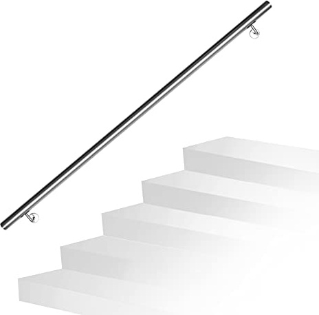 Fiqops Handlauf Edelstahl, Treppengeländer, 140cm Edelstahl Geländer Wandhandlauf Wand Treppe für Aussen und Innen, Handlauf Geländer Ø 42 mm, mit Wandhalterung und Metalldübeln