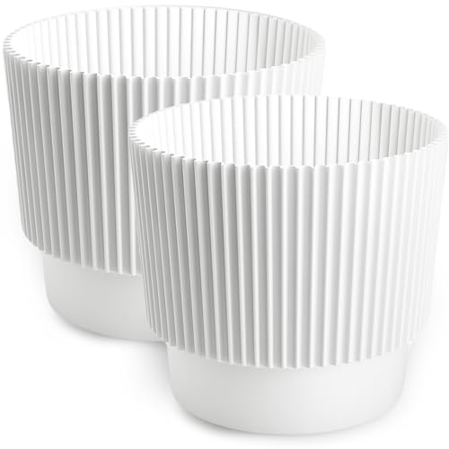 PECZEKO Blumentopf matt, Pflanzkübel aus Übertopf Kunststoff Dekorativer Topf für, groß und klein Pflanzen, 2er-Set blumenkübel, blumenkübel kräutertopf (2 Pack) Weiß, ø 15 cm