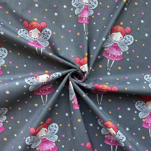 Textrend Baumwollstoff Meterware - 100% Baumwolle - Basteln - Nähmaterial - Trendige Designs - Textilien 1x1,6m (Glocken mit Sternen auf grauem Hintergrund)