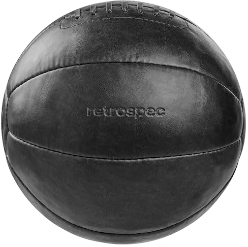 Retrospec Core Gewichteter Medizinball 4, 6, 8, 10, 12, 14, 16, 20, 25, 13,6 kg, weiches veganes Leder mit stabilem Griff für Krafttraining, Erholung, Balance-Übungen und andere Ganzkörper-Workouts