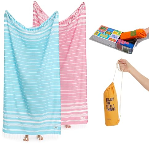 Luum® XXL Strandtuch Hamamtuch Saunahandtuch Handtuch Yogatuch Duschtuch Strandhandtuch Saunatuch Badetuch Pareo Reisehandtuch, Damen Herren, Türkis/Pink (Besser als Mikrofaser Handtücher)