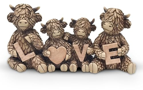 Lesser & Pavey Hughie Highland Cows Love Home Decor Figurine | Love Inspired Design, Country Style, Elegant Craftsmanship, Stable Base, Interior Display, Gift Choice