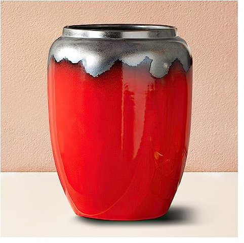GLJTUO Hohe Bodenvase, 47,2 Zoll/120 cm Große Bodenvase Aus Keramik, Handgefertigte Moderne Blumenvase Für Wohnzimmer, Eingangsbereich, Büro, Küche, Für Dekorative Zweige Und Blumen (Rot 23 X 31 cm)
