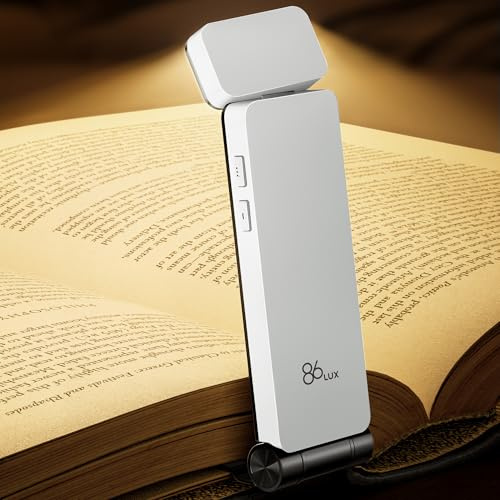 86lux Leselampe Buch Klemme，Wiederaufladbare Buchlampe zum Lesen im Bett | Ultraleichte LED Klemmlampe mit 3 Bernsteinfarben und Stufenlosem Dimmen für Nachtlesen für Buchliebhaber, Kinder, Weiß
