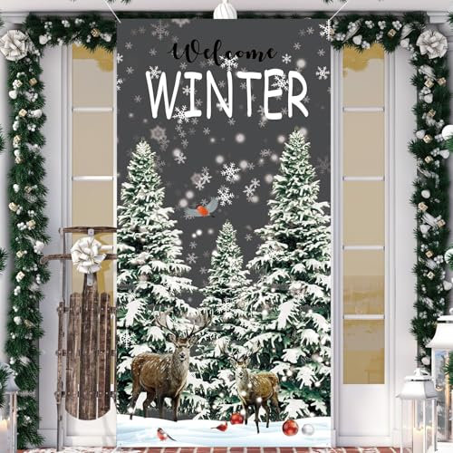 Fall Door Cover, Christmas Door Cover Xmas Door Decorations Gifts Christmas Door Decor, Door Banner Holiday Fabric Backdrop Door Cover for Indoor and Outdoor Party Supplies, 70.9 X 35.4 Inch