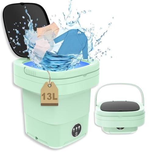 Lavadora portátil de 13 l, 2 kg, 2 en 1, mini lavadora, portátil, plegable, pequeña y inteligente, con 3 modos de limpieza para ropa de bebé, calcetines, viajes, verde