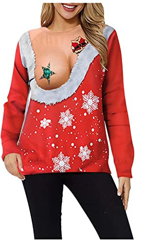 Weihnachts Pyjama Damen Baumwolle Kitschige Weihnachtspullover Pullover Strumpfhose Damen Weihnachtsoutfit Mutter Tochter Weihnachtspulli Damen Rot Pullover FüR Frauen