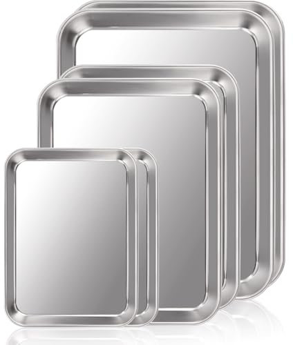 FWEEK 6PACK Oven Trays Non Stick Set, Baking Tin Baking Tray- Stainless Steel (PFOA Free) Cooking Roasting Tins for Ovens - Dishwasher Safe