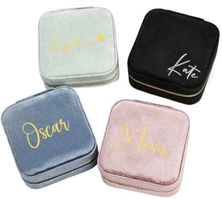 ZZTINGC Personalisierte Samt-Reise-Schmuckschatulle, Personalisiertes Kleines Reise-Schmuckkästchen Mit Namen, Stapel-Schmuck-Organizer-Box, Personalisiertes Geschenk For Mädchen, Frauen, Geburtstag