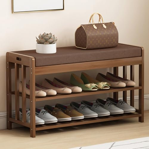 Ruspela Shoe Bench with Cushion, 2 Tier Storage Bench with Padded Seat Shoe Organizer Rack with Cushion Padded Seat for Entryway Living Room Hallway Bedroom, Load Capacity 150 kg