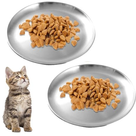 Amusingtao 2 Stück Katzennapf Flach Edelstahl, 14 cm Futternapf Katze, Schnurrbartfreundlich, Komfortable Essposition, Haustierfreundliche Materialien, Vielseitig