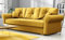 SeproMeble Schlafsofa TOP, Sofa mit Schlaffunktion und Bettkasten, Klappsofa, Schlafcouch mit braunen Knöpfen, Couch in Frabe: Gelb, Couchgarnitur: Velourstoff