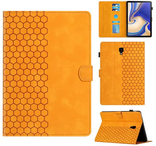 Rosbtib Funda para Samsung Galaxy Tab S4 10.5 2018 Modelo SM-T830/T835 con Soporte y Ranura para Tarjetas, Funda de Piel sintética con patrón de Textura Hexagonal para Galaxy Tab S4 10.5, Naranja