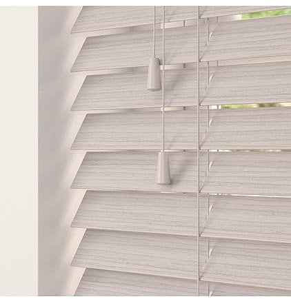 Silver Birch 50mm Faux Wood Venetian Blinds Fine Grained With Strings 120cm Drop 130cm Wide