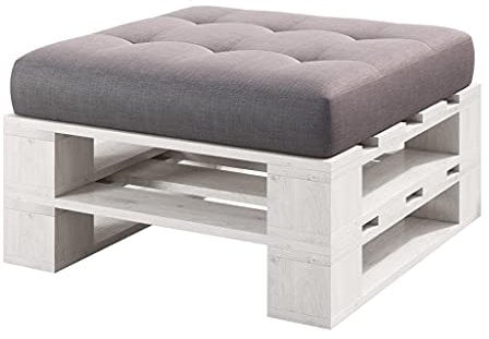 Lermowood Palettenmöbel Mp Hocker 80 x 60 x 40 cm Weiß | Europaletten Indoor und Outdoor Lounge Gartenmöbel Holz Gartenmöbel Set Lounge Möbel Terrasse Balkon Loft Stil Paletten