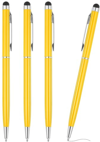 PATIKIL Kugelschreiber mit Touchpen, 4 Stück 2 in 1 Ergonomische Druckkugelschreibe Set, 1.0 mm mittlere Spitze Stylus-Stift Metallstift für Touchscreens Büro und Haushalt, Gelb