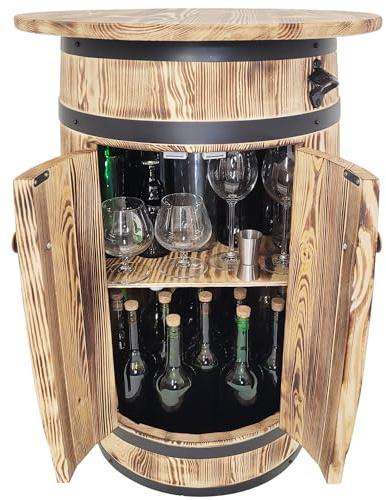 weeco Baril en bois avec étagères et portes pour ranger l'alcool - Meuble de bar avec grande surface de rangement pour 30 à 40 bouteilles - Casier à vin - 80 x 55 x 44 cm - Marron clair