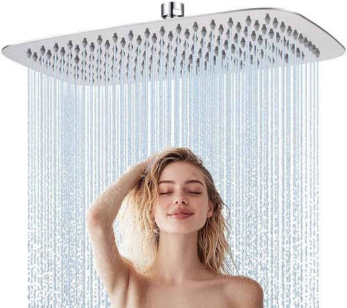 HardiValue Duschkopf Regendusche, Edelstahl Regendusche Duschkopf, Anti-Kalk-Düsen (Chrom, 40 x 25 cm)