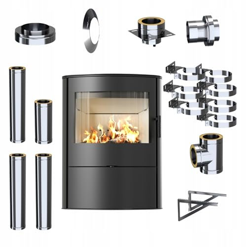 KRATKI Kaminofen aus Stahl 8 kW KOZA ROLLO 2 fi 150 Externer Satz Stahlofen, Schwedenofen BImSchV Stufe 2