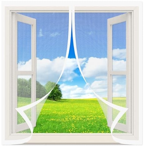 Moustiquaire de Fenêtre 77 x 140 cm Moustiquaire de Balcon Protection Anti-Moustiques Magic Tape pour Porte Fenêtre Porte de Balcon Camping-Car, Blanc