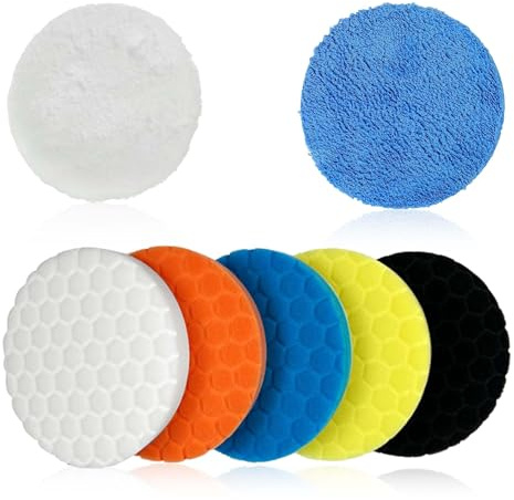 7tlg Polierschwamm 150mm Klett: Auto Polierpads für Akkuschrauber Polierscheiben Set Polieraufsatz für Exzenterschleifer Poliermaschine Schleifmaschine